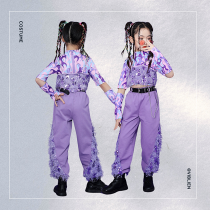 パープル×カラフル模様 個性派ダンスコスチューム