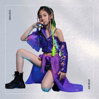 パープルスパンコール×アシンメトリーデザイン ダンスコスチューム