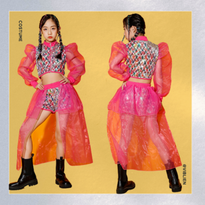 ダイヤモンドパターン×ピンクパフスリーブ コスチュームセット