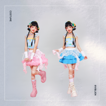 ポップガールズ レース×フリルコーデ（ピンク／ブルー）