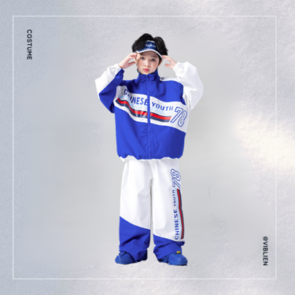 ブルー×ホワイト HIPHOP セットアップダンス衣装