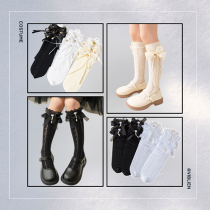 【販売商品】リボンとパールチャームのニーハイソックス