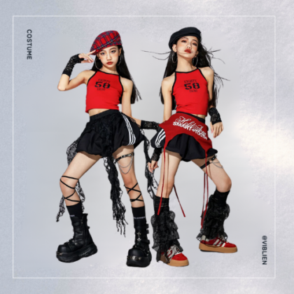 レッド×ブラック ガールズHIPHOP キッズダンス衣装