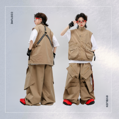 ベージュ ストリートHIPHOP キッズダンス衣装