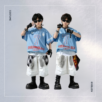 スカイブルー ストリートHIPHOP キッズダンス衣装