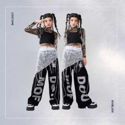 レオパード柄×ブラック ガールズHIPHOP キッズダンス衣装