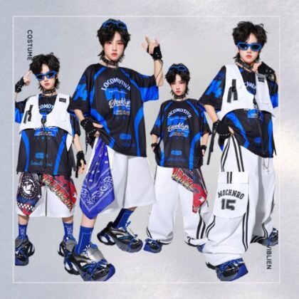 ブルー×ブラック ストリートHIPHOP キッズダンス衣装