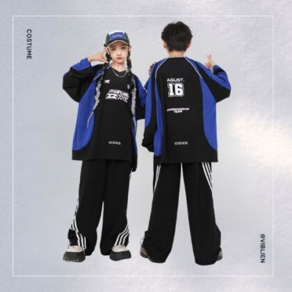 ブルー×ブラック ストリートHIPHOP キッズダンス衣装