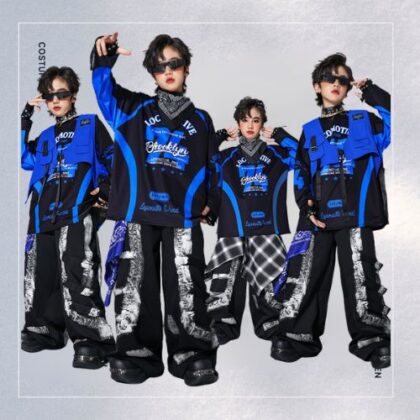 ブルー×ブラック ストリートHIPHOP キッズダンス衣装