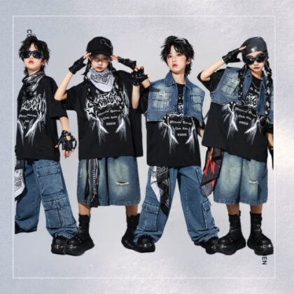 デニムブルー ストリートHIPHOP キッズダンス衣装