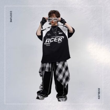 ブラック×ホワイト ストリートHIPHOP キッズダンス衣装