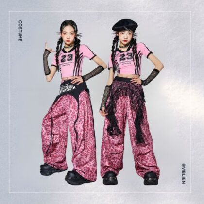 ピンク レオパードHIPHOP キッズダンス衣装