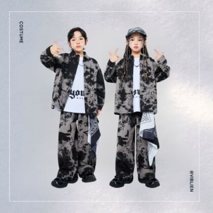 グレー×ブラック ストリートHIPHOP キッズダンス衣装
