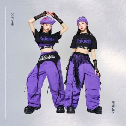 パープル×ブラック ガールズHIPHOP キッズダンス衣装