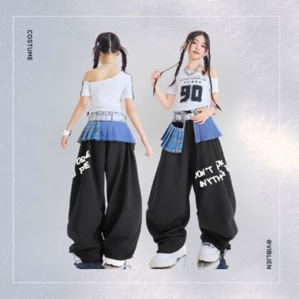 ブルー×ブラック ガールズHIPHOP キッズダンス衣装
