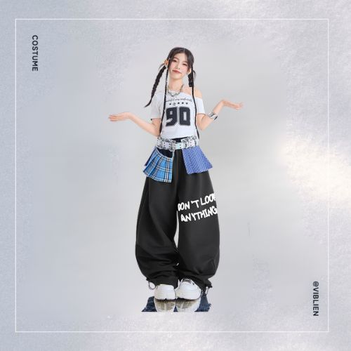 ブルー×ブラック ガールズHIPHOP キッズダンス衣装 - 画像 (3)