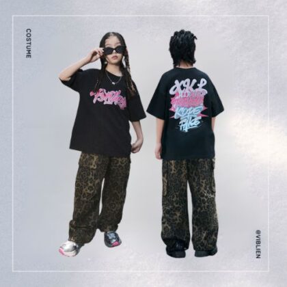ブラック×カーキ ストリートHIPHOP キッズダンス衣装