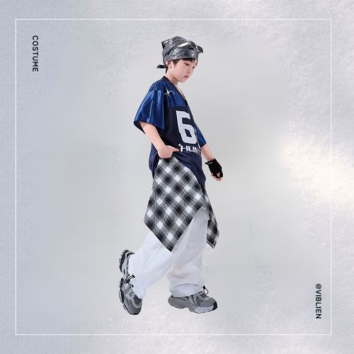 ネイビー×ホワイト ストリートHIPHOP キッズダンス衣装 - 画像 (3)