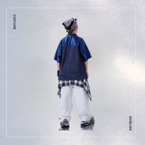 ネイビー×ホワイト ストリートHIPHOP キッズダンス衣装 - 画像 (2)