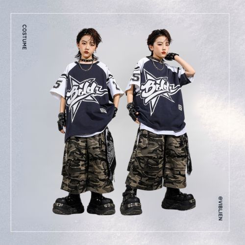 ネイビー×カーキ ストリートHIPHOP キッズダンス衣装