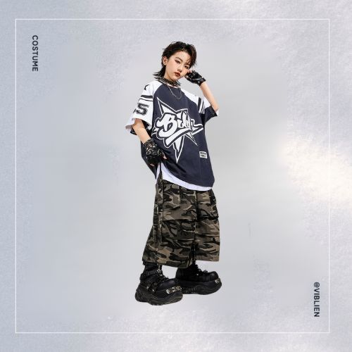 ネイビー×カーキ ストリートHIPHOP キッズダンス衣装 - 画像 (4)
