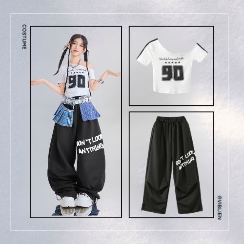 ブルー×ブラック ガールズHIPHOP キッズダンス衣装 - 画像 (7)