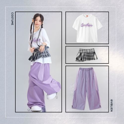 パープル×ホワイト ガールズHIPHOP キッズダンス衣装 - 画像 (8)