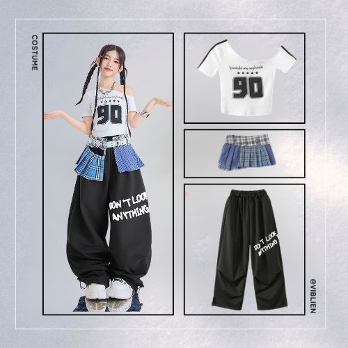ブルー×ブラック ガールズHIPHOP キッズダンス衣装 - 画像 (8)